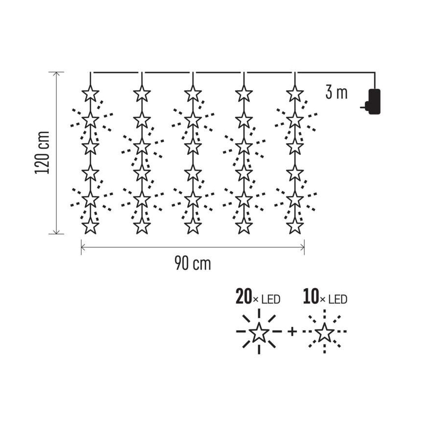 LED Weihnachtskette für den Außenbereich 30xLED/3,9m IP44 Sterne