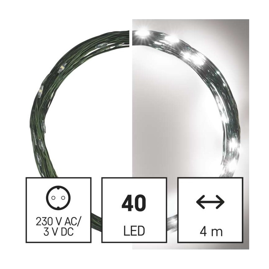 LED-Weihnachtskette für den Außenbereich 40xLED/9m IP44 kaltweiß