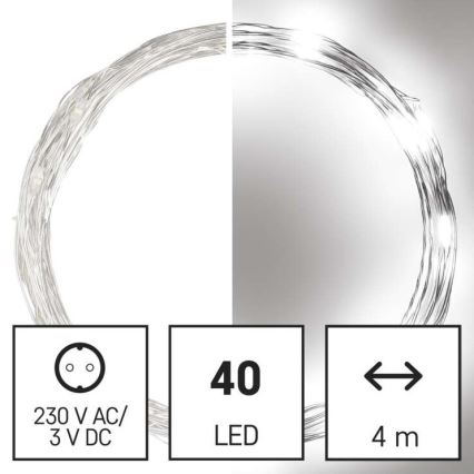 LED-Weihnachtskette für den Außenbereich 40xLED/9m IP44 kaltweiß