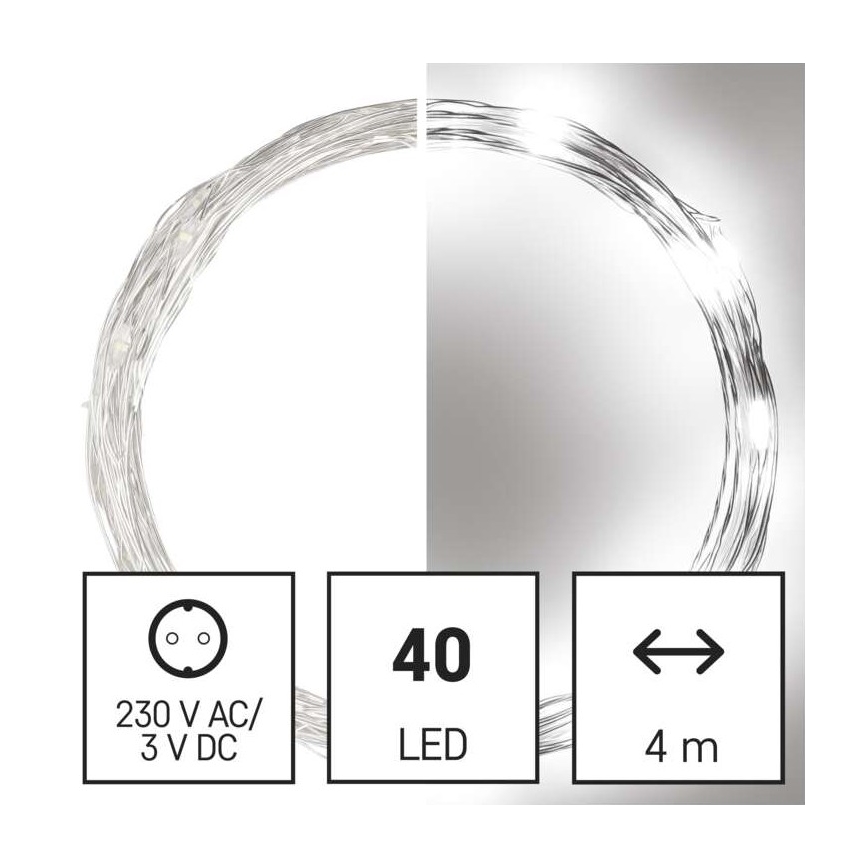 LED-Weihnachtskette für den Außenbereich 40xLED/9m IP44 kaltweiß