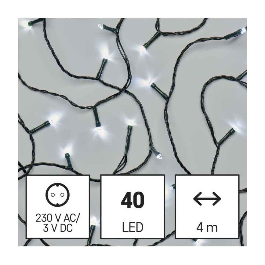 LED-Weihnachtskette für den Außenbereich 40xLED/9m IP44 kaltweiß