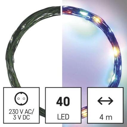 LED-Weihnachtskette für den Außenbereich 40xLED/9m IP44 multicolor