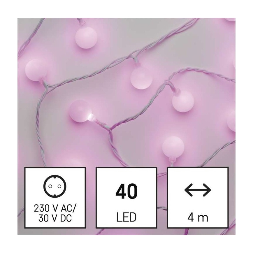 LED-Weihnachtskette für den Außenbereich 40xLED/9m IP44 rosa