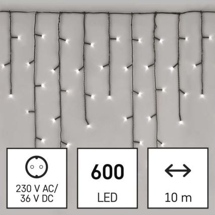 LED-Weihnachtskette für den Außenbereich 600xLED/8 Modi 15m IP44 kaltweiß