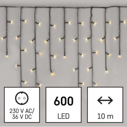 LED-Weihnachtskette für den Außenbereich 600xLED/8 Modi 15m IP44 warmweiß