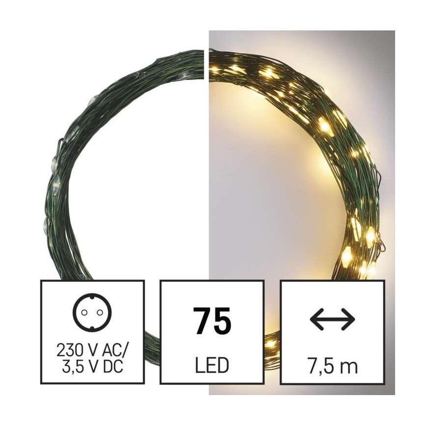 LED-Weihnachtskette für den Außenbereich 75xLED/12,5m IP44 warmweiß