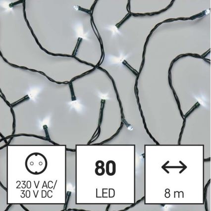 LED-Weihnachtskette für den Außenbereich 80xLED/13m IP44 kaltweiß