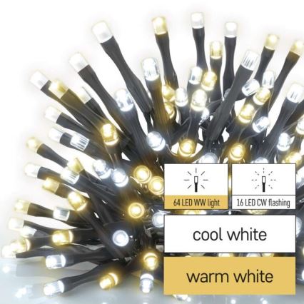 LED-Weihnachtskette für den Außenbereich 80xLED/2 Funktionen 13m IP44 warm/kalt weiß