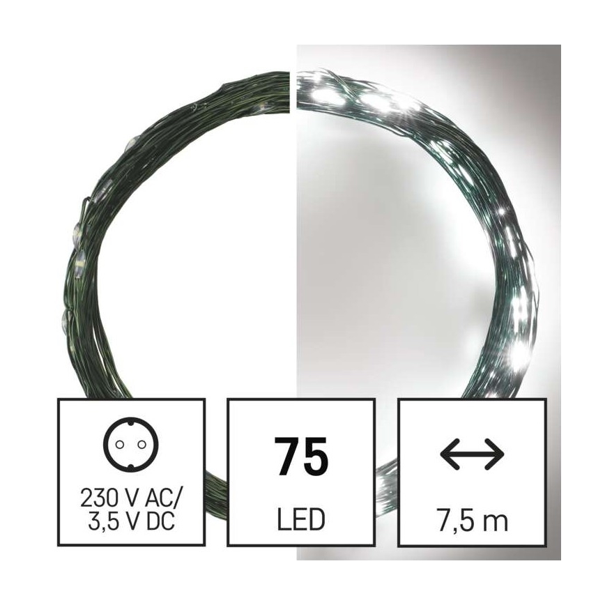 LED-Weihnachtskette für draußen 75xLED/12,5m IP44 kaltweiß