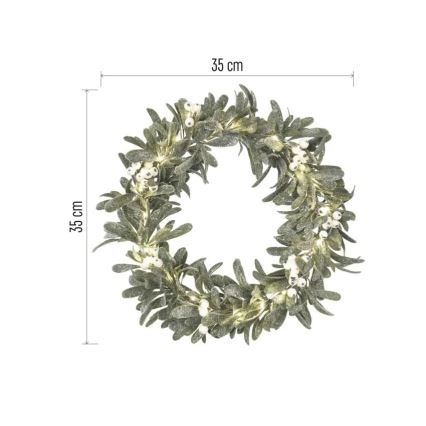 LED-Weihnachtskranz, 25 LEDs, 3×AA, Ø 35 cm