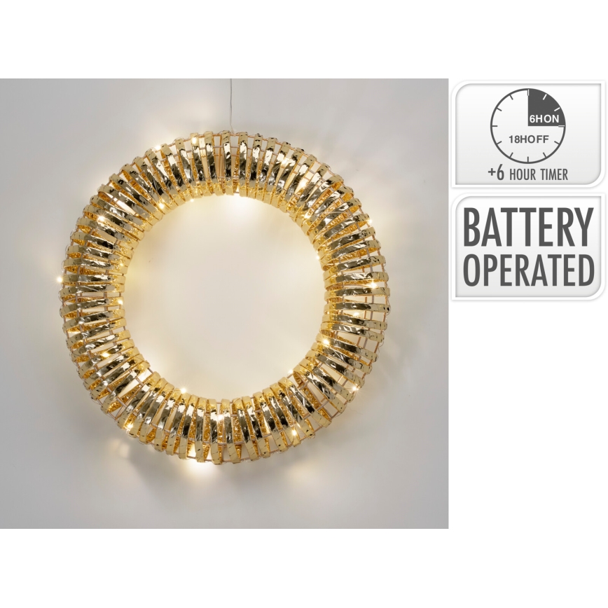 LED-Weihnachtskranz 30xLED/3xAA Ø 40 cm warmweiß Kranz/gold