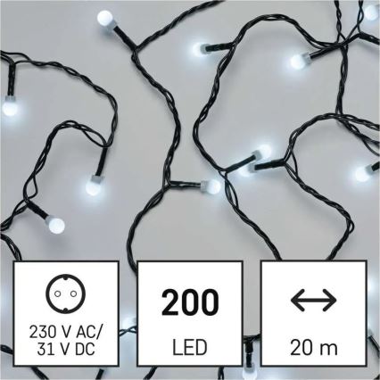 LED-Weihnachtslichterkette 200 LEDs/8 Funktionen 20 m IP44 kaltweiß