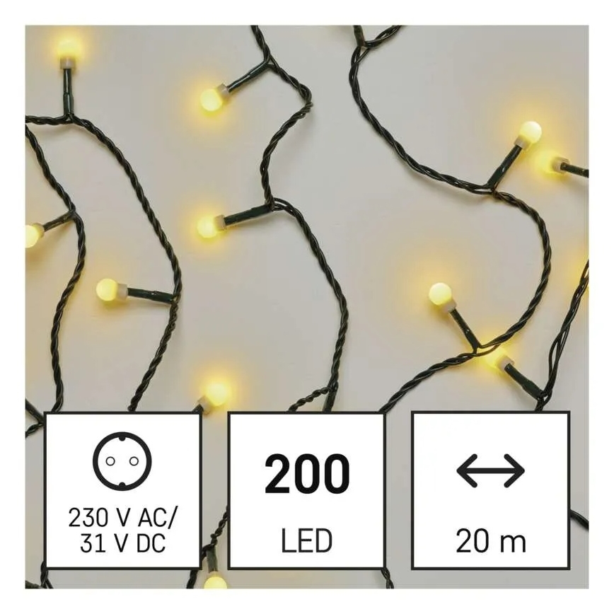 LED-Weihnachtslichterkette 200 LEDs / 8 Funktionen 20 m IP44 warmweiß