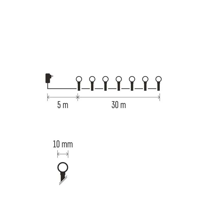 LED-Weihnachtslichterkette, 300 LEDs, 8 Funktionen, 35 m, IP44, warmweiß