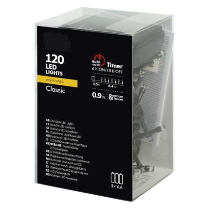 LED-Weihnachtslichterkette 8,4 m 120xLED/0,9W/3xAA IP44