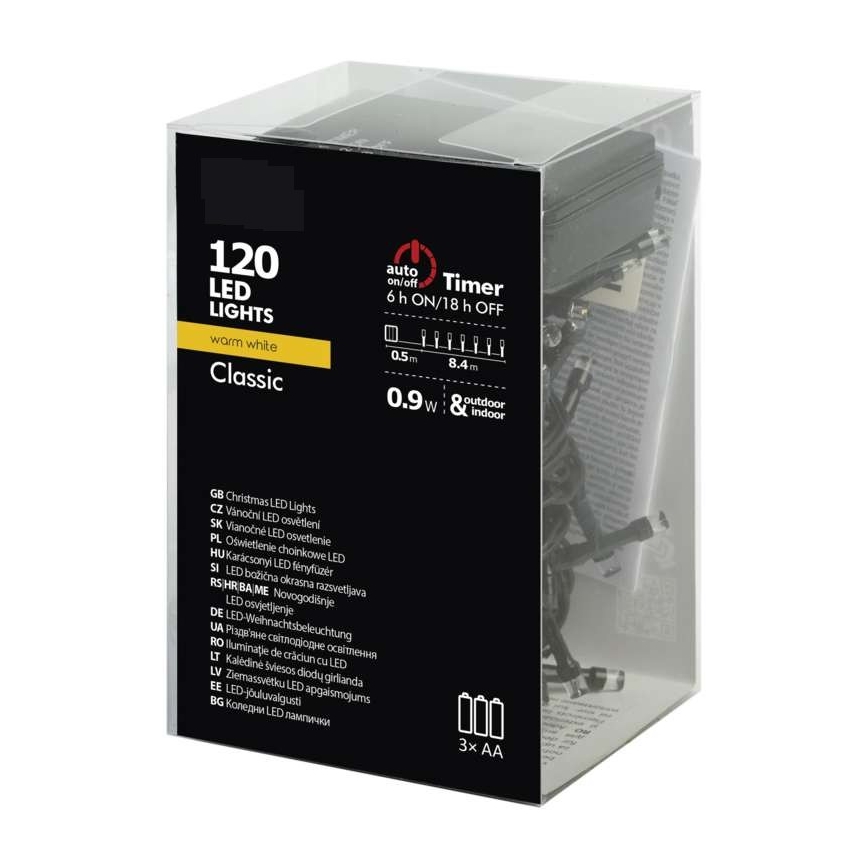 LED-Weihnachtslichterkette 8,4 m 120xLED/0,9W/3xAA IP44