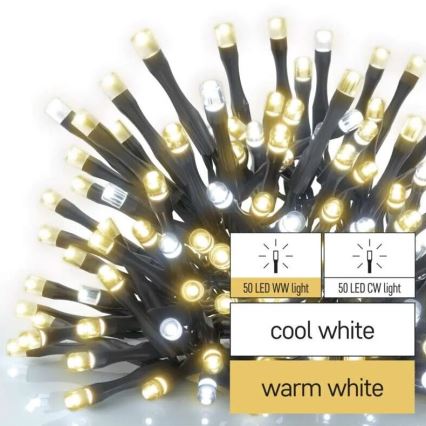 LED-Weihnachtslichterkette für den Außenbereich 100xLED/10m IP44 warm/kaltweiß