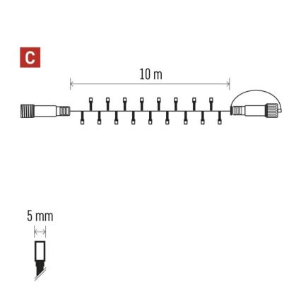 LED-Weihnachtslichterkette für den Außenbereich 100xLED/10m IP44 warm/kaltweiß