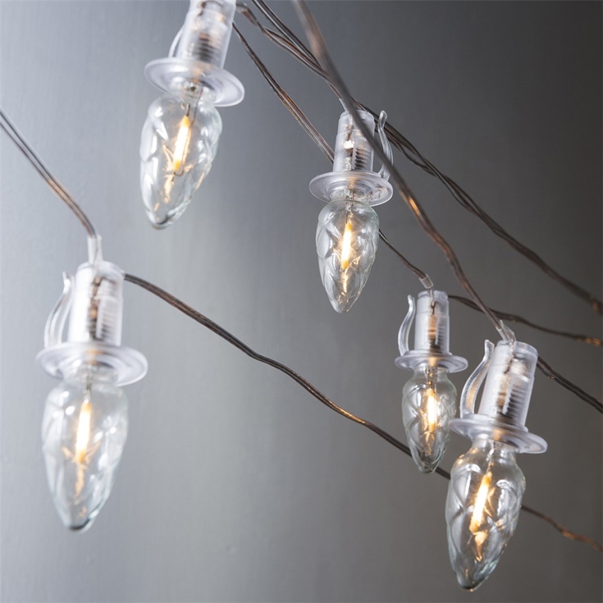 LED-Weihnachtslichterkette für den Außenbereich CONE FILAMENT 20xE10 19m klar/warmweiβ IP44, Made in the EU