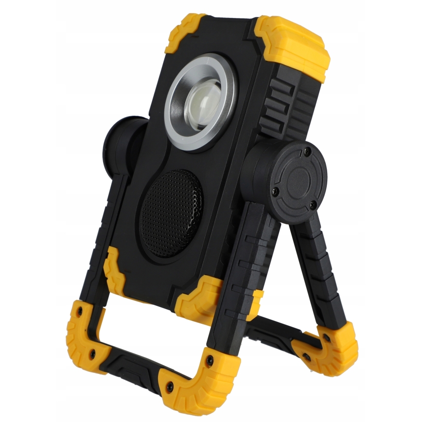 Wiederaufladbarer LED-Strahler mit Lautsprecher und Powerbank-Funktion LED/10W/5V 4400 mAh IP44 schwarz/gelb