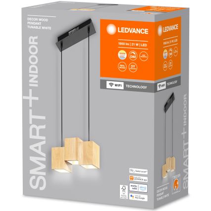 Ledvance – Dimmbare LED-Hängeleuchte an Schnur DECOR WOOD 3xLED/7W/230V Wi-Fi