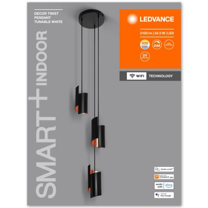 Ledvance – Dimmbare LED-Hängeleuchte an Schnur SMART+ DECOR 3xLED/8W/230V schwarz Wi-Fi