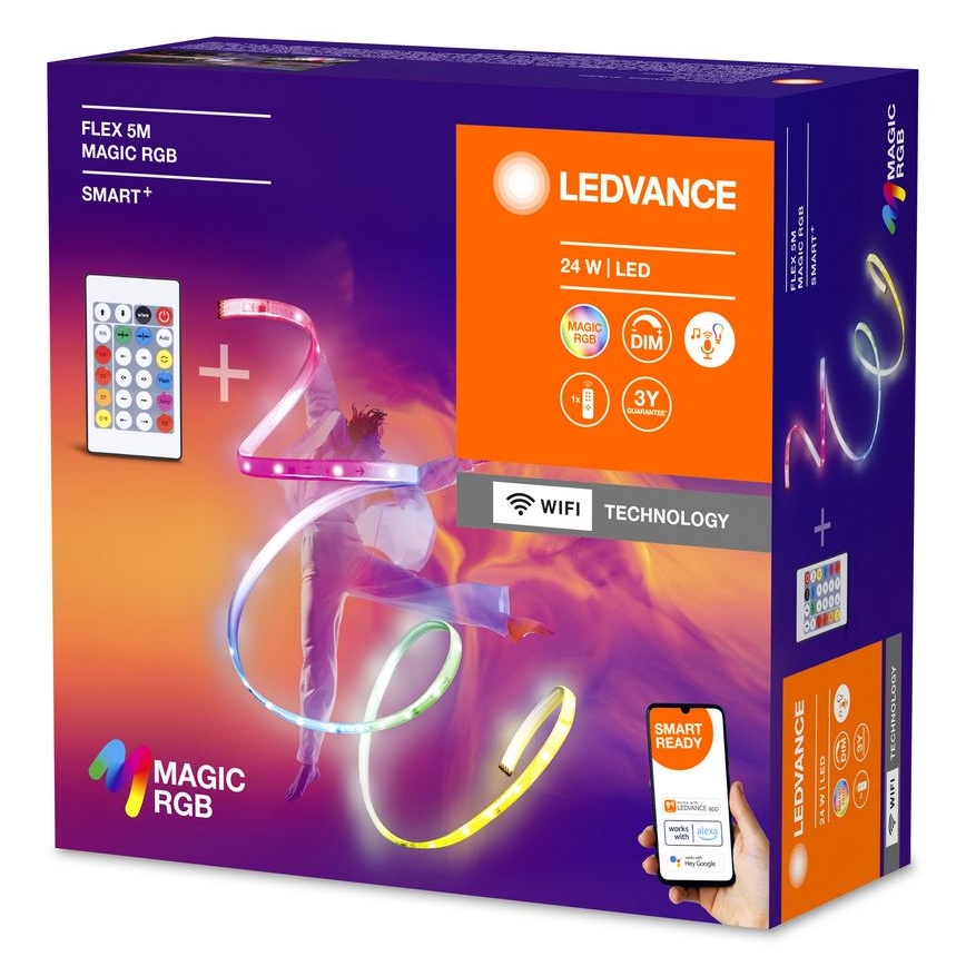 Ledvance - Dimmbarer LED-RGB-Streifen SMART+ MAGIC FLEX 5m LED/24W/230V Wi-Fi + Fernbedienung