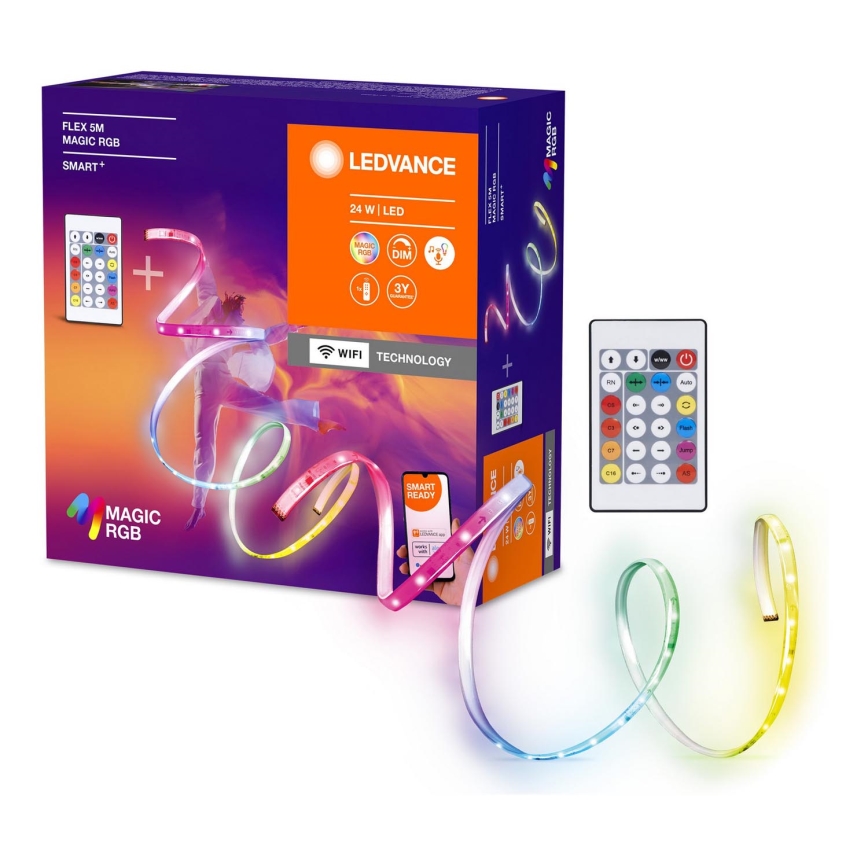 Ledvance - Dimmbarer LED-RGB-Streifen SMART+ MAGIC FLEX 5m LED/24W/230V Wi-Fi + Fernbedienung