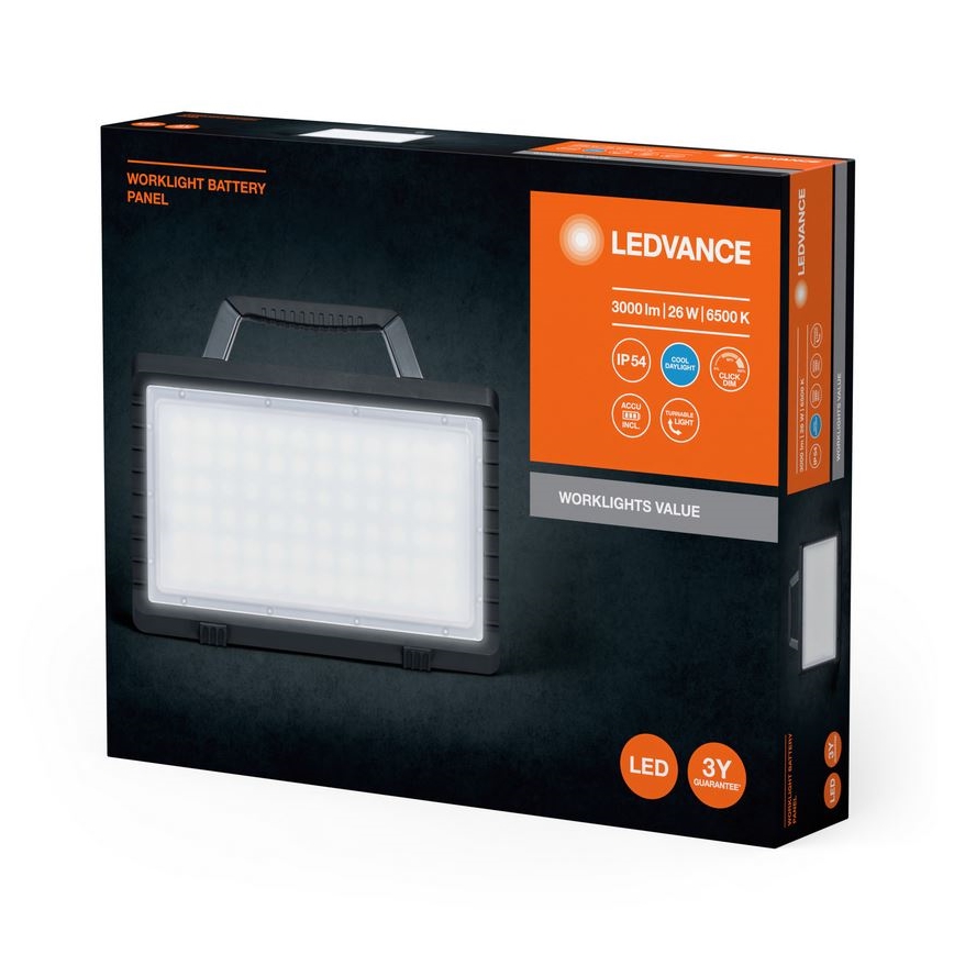 Ledvance - Dimmbarer, aufladbarer LED-Outdoor-Strahler WORKLIGHT BATTERY LED/26W/5V 2200 mAh IP54