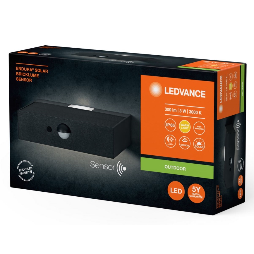 Ledvance - LED Solar-Wandleuchte mit Bewegungs- und Dämmerungssensor ENDURA SOLAR LED/3W/4,2V 1200 mAh IP65