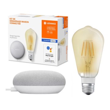 Ledvance - Intelligenter Lautsprecher Google Nest Mini + dimmbare LED-Glühbirne SMART+ E27/5,5W/230V