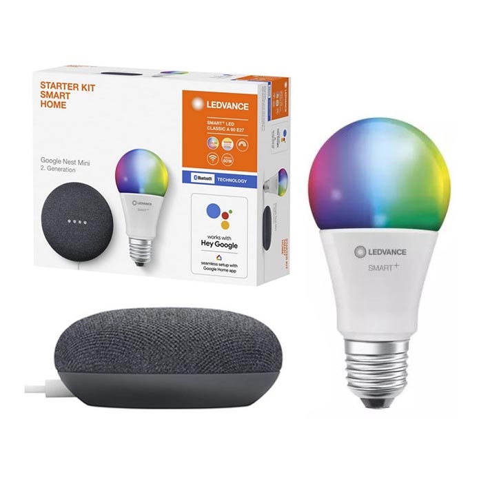 Ledvance - Intelligenter Lautsprecher Google Nest Mini + LED-Glühbirne SMART+ E27/9W/230V
