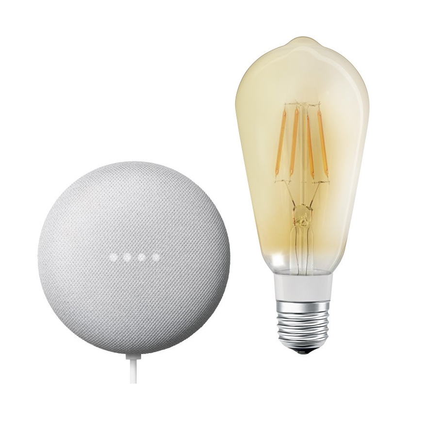 Ledvance - Intelligenter Lautsprecher Google Nest Mini + dimmbare LED-Glühbirne SMART+ E27/5,5W/230V