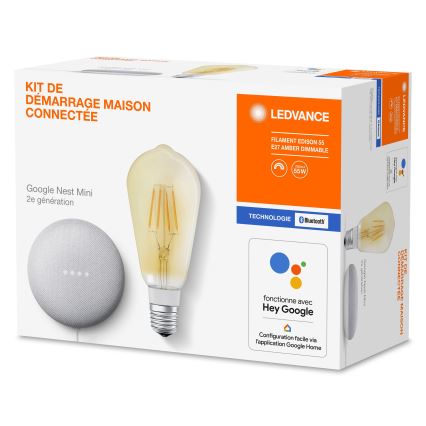 Ledvance - Intelligenter Lautsprecher Google Nest Mini + dimmbare LED-Glühbirne SMART+ E27/5,5W/230V