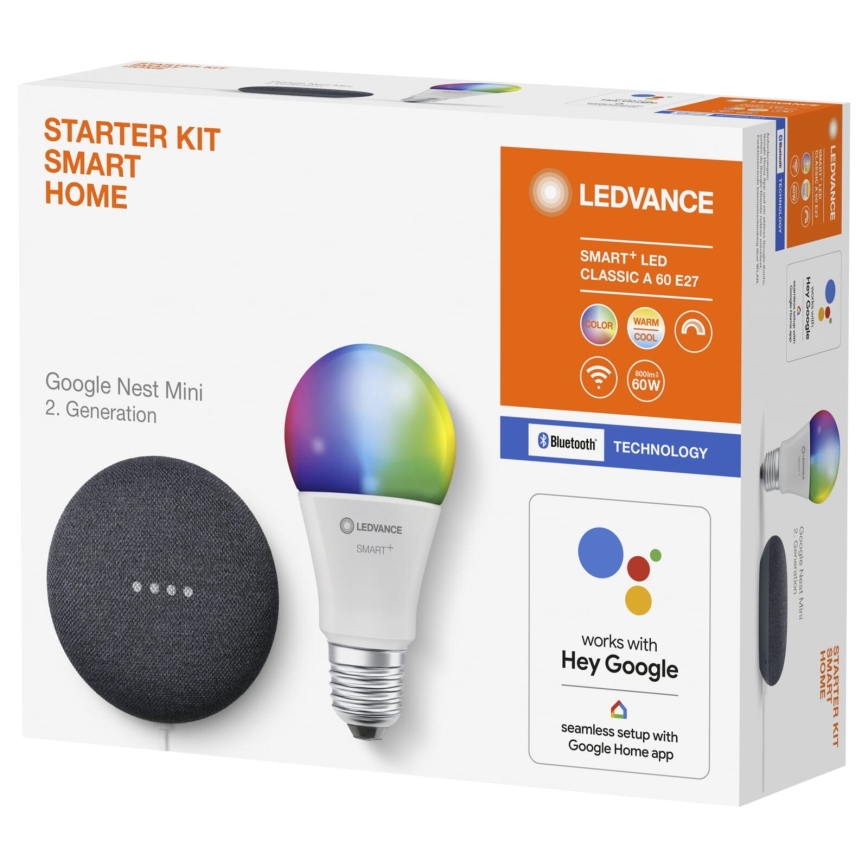 Ledvance - Intelligenter Lautsprecher Google Nest Mini + LED-Glühbirne SMART+ E27/9W/230V