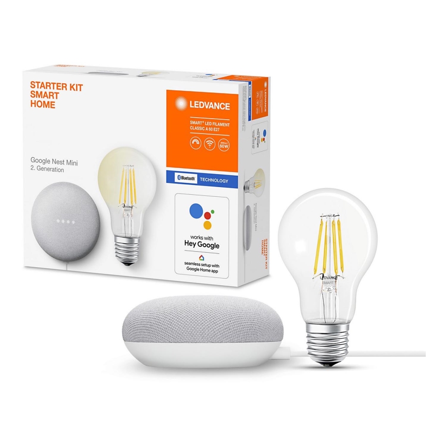 Ledvance - Intelligenter Lautsprecher Google Nest Mini Wi-Fi + LED dimmbare Glühbirne SMART+ E27/6,5W/230V