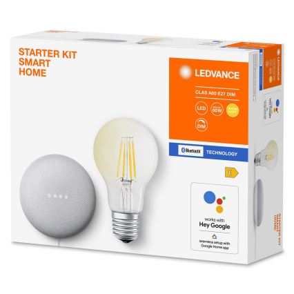 Ledvance - Intelligenter Lautsprecher Google Nest Mini Wi-Fi + LED dimmbare Glühbirne SMART+ E27/6,5W/230V