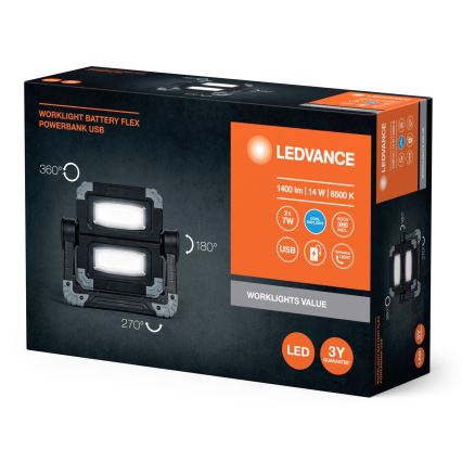 Ledvance - Aufladbare LED-Arbeitsleuchte WORKLIGHT BATTERY 2xLED/7W/5V