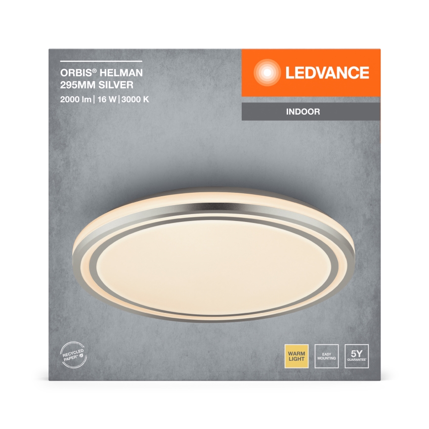 Ledvance - LED-Deckenleuchte ORBIS HELMAN LED/16W/230V d 29,5 cm silbern