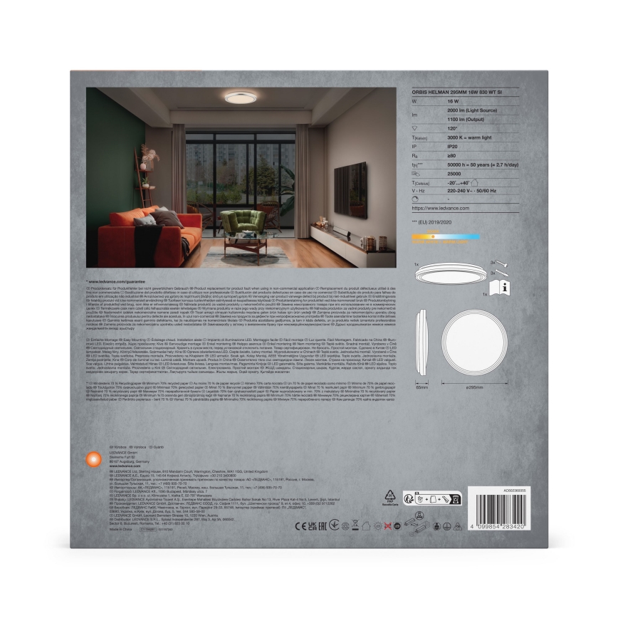Ledvance - LED-Deckenleuchte ORBIS HELMAN LED/16W/230V d 29,5 cm silbern