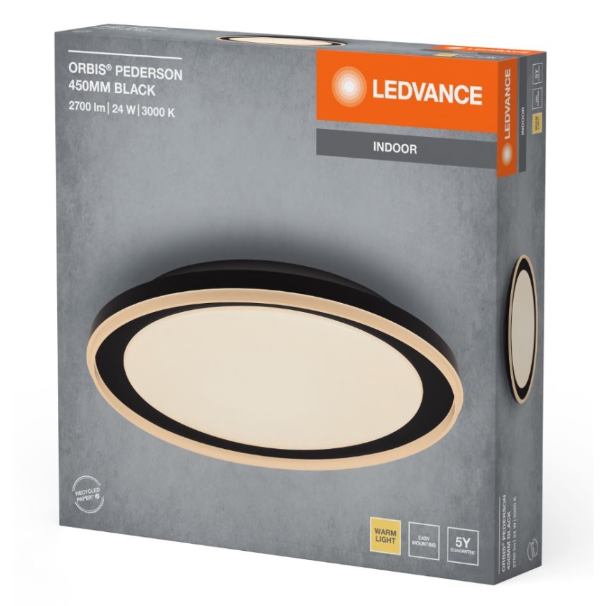Ledvance - LED-Deckenleuchte ORBIS PEDERSON LED/24W/230V d 45 cm schwarz