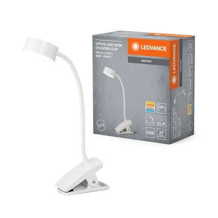 Ledvance - LED-dimmbare Touch-Tischlampe mit Klemme CYLINDER LED/4,8W/5V 3000-6500K Weiß