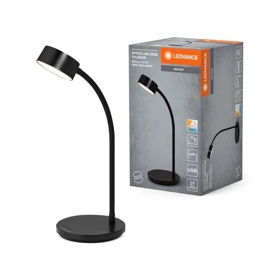 Ledvance - dimmbare Touch-LED-Tischlampe OFFICE LED/4,8W/5V 3000-6500K schwarz