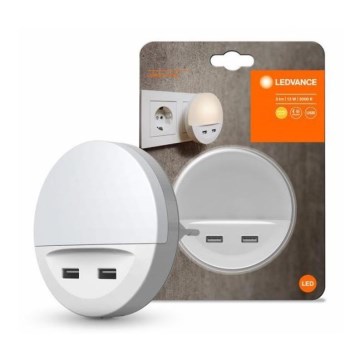 Ledvance - LED-Nachtlicht für Steckdose mit Sensor LUNETTA 2xUSB LED/13W/230V