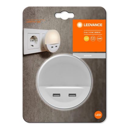 Ledvance - LED-Nachtlicht in Steckdose mit Sensor LUNETTA 2xUSB LED/13W/230V