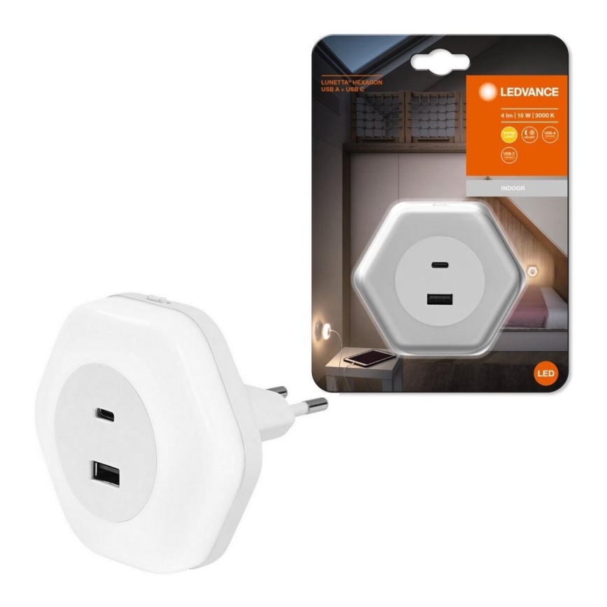 Ledvance - LED-Orientierungsleuchte für Steckdose mit USB LUNETTA LED/15W/230V