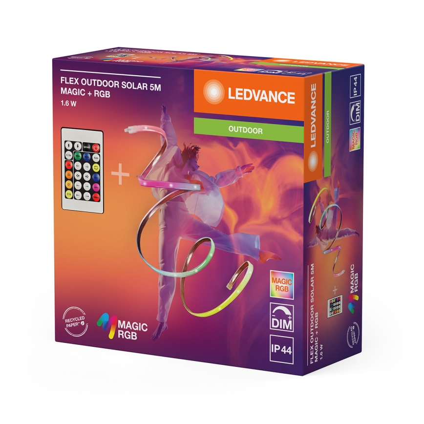 Ledvance - dimmbarer RGB-LED-Solarstreifen FLEX MAGIC 5m LED/1,6W/3,7V 2000 mAh IP44 + Fernbedienung