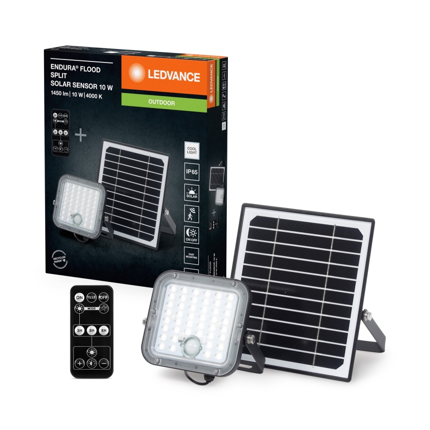 Ledvance - Dimmbarer LED-Solarstrahler mit Sensor FLOOD SPLIT LED/10W/7,4V IP65 + Fernbedienung