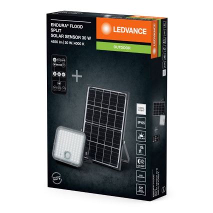 Ledvance - Dimmbarer LED-Solarstrahler mit Sensor FLOOD SPLIT LED/30W/6,4V 5000 mAh IP65 + Fernbedienung