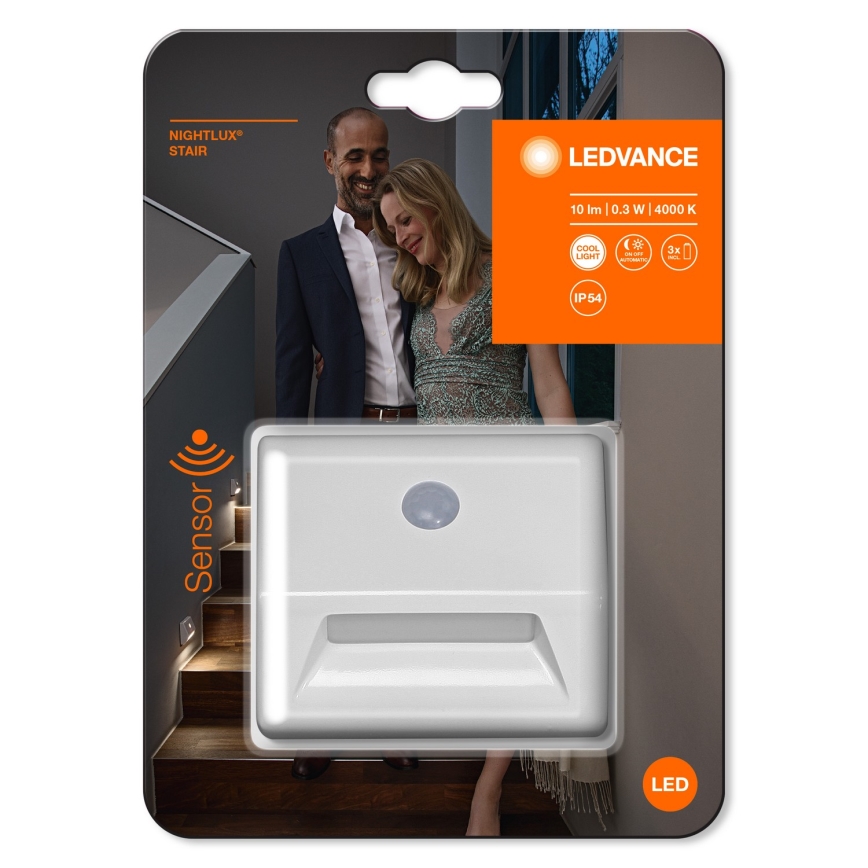 Ledvance - LED Treppenlicht mit Sensor NIGHTLUX LED/0,25W/3xAAA IP54